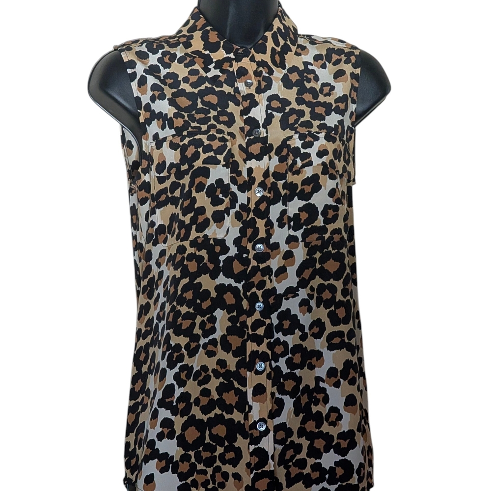 Equipment Black and Brown Animal Print Blouse - Picture 2 of 4